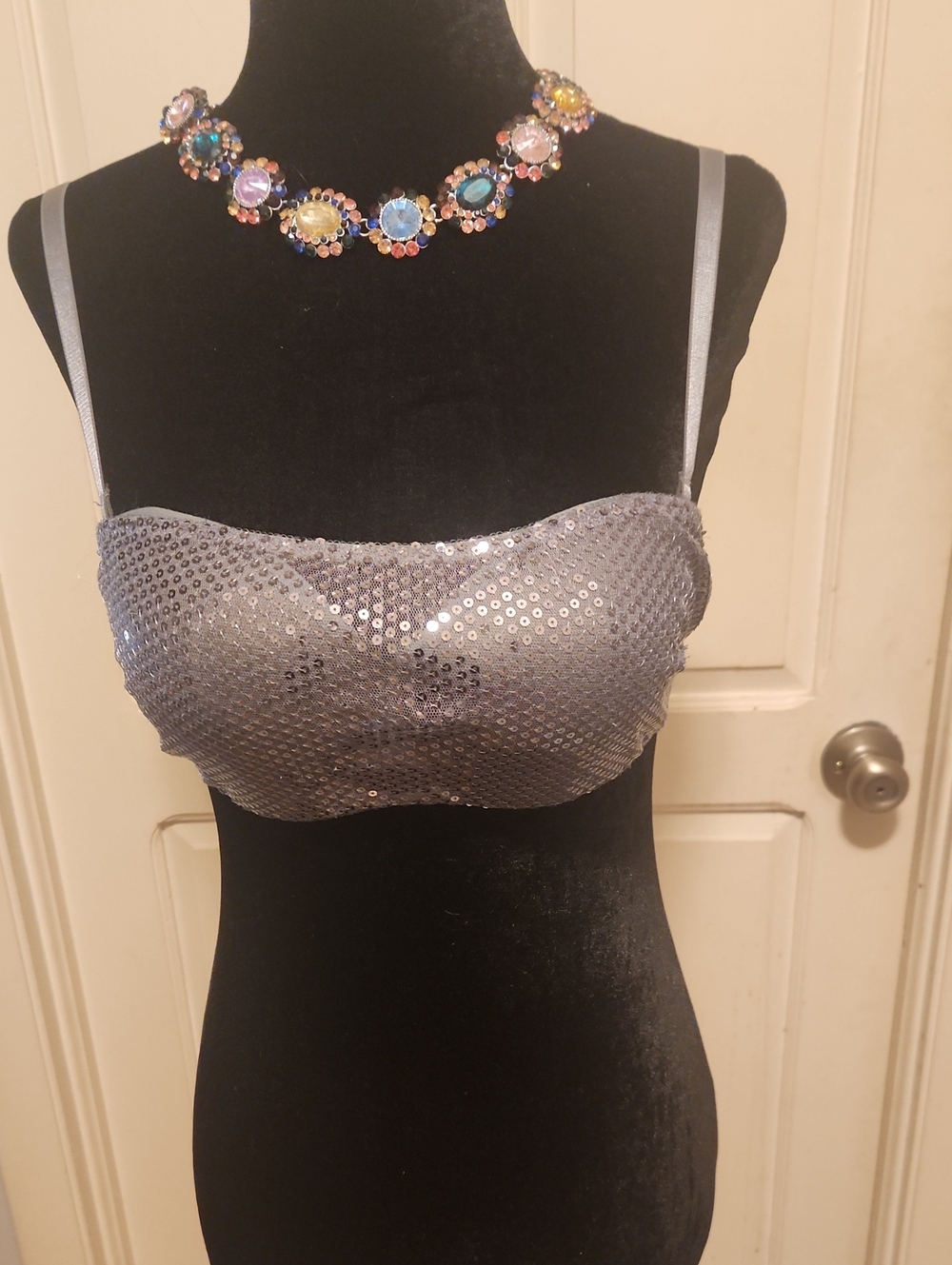 XOXO Metallic Silver Sequin Bra Size 36C